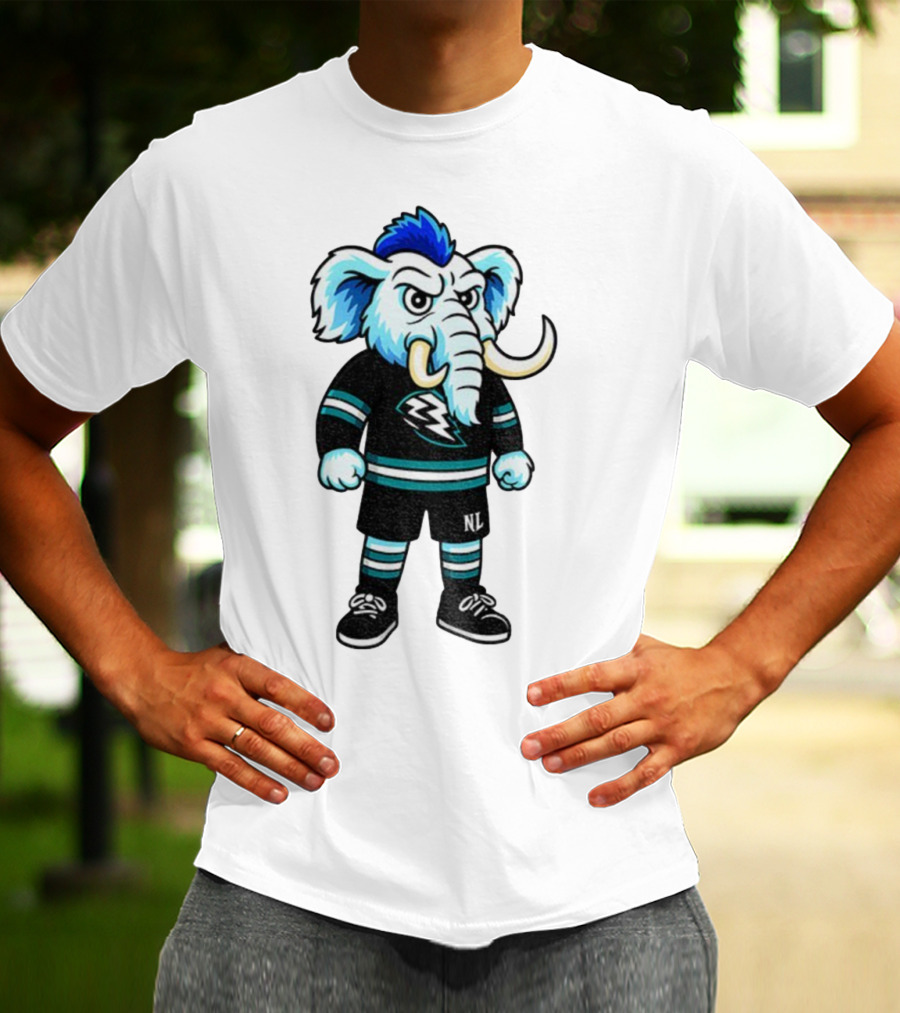 Tusky Utah Mammoth NHL Mascot Cartoon Lightning Logo T-Shirt
