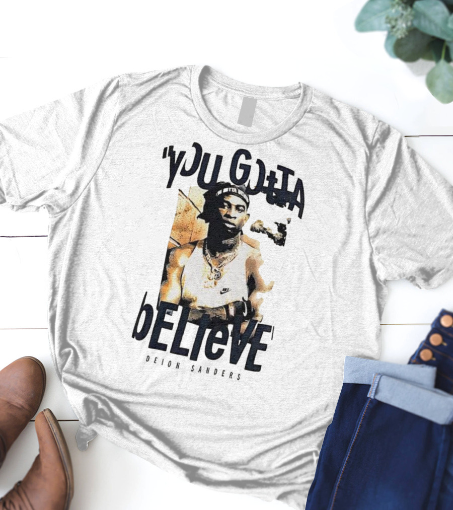 Deion Sanders You Gotta Believe Headband Athlete Image T-Shirt