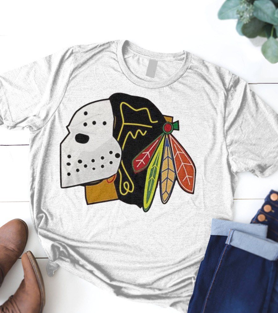 Chicago Blackhawks Hockey Mask Team Colors T-Shirt