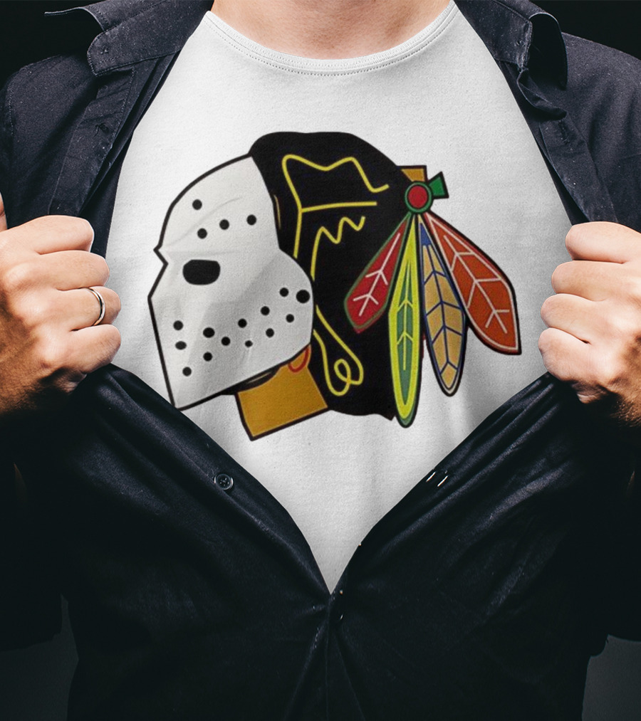 Chicago Blackhawks Hockey Mask Team Colors T-Shirt