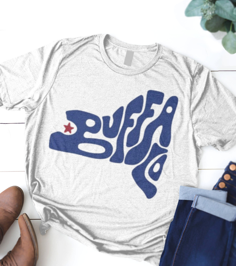 Funky Buffalo Retro Psychedelic Typography With Red Star T-Shirt