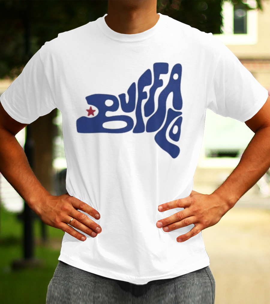 Funky Buffalo Retro Psychedelic Typography With Red Star T-Shirt