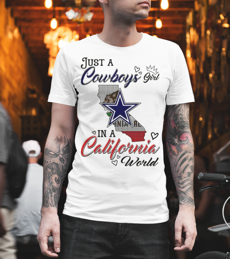 Cowboys Girl In A California World With Star And Map Outline T-Shirt