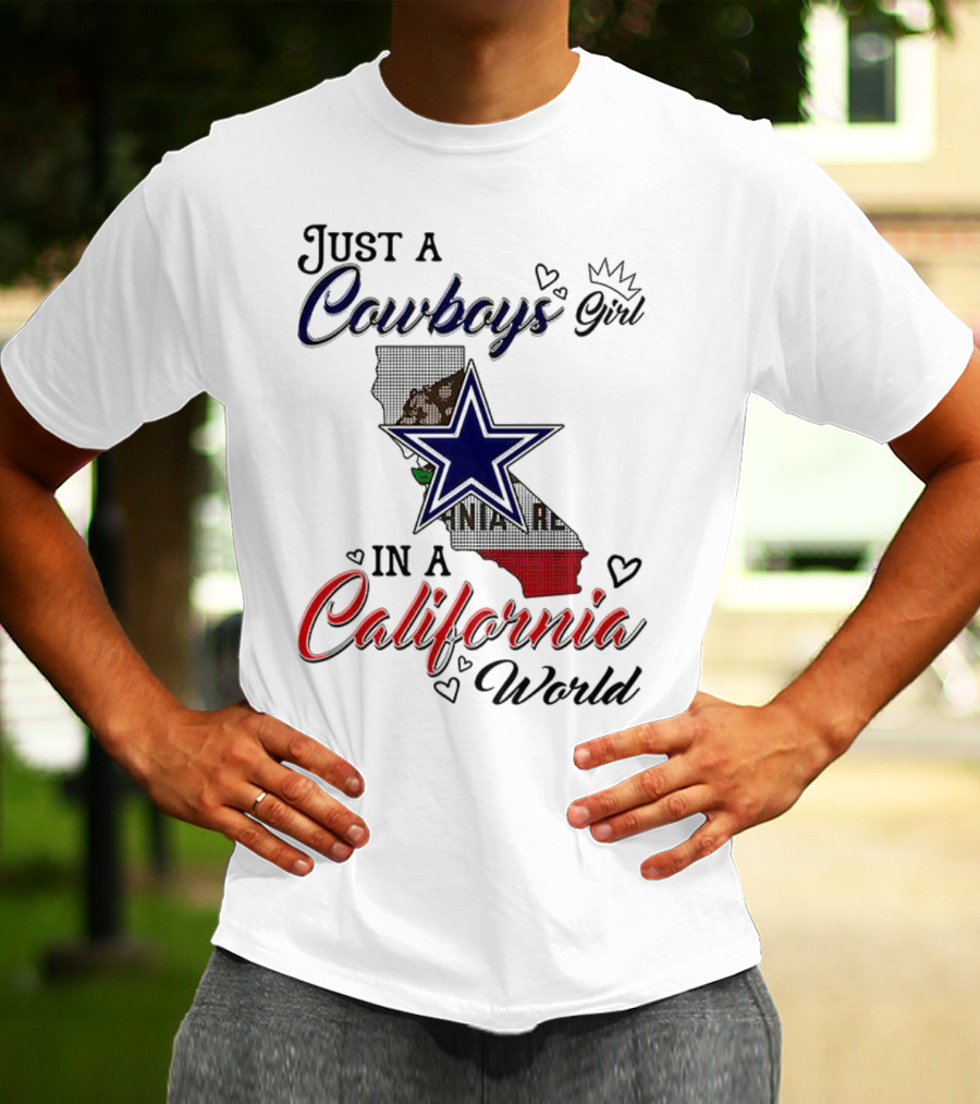 Cowboys Girl In A California World With Star And Map Outline T-Shirt