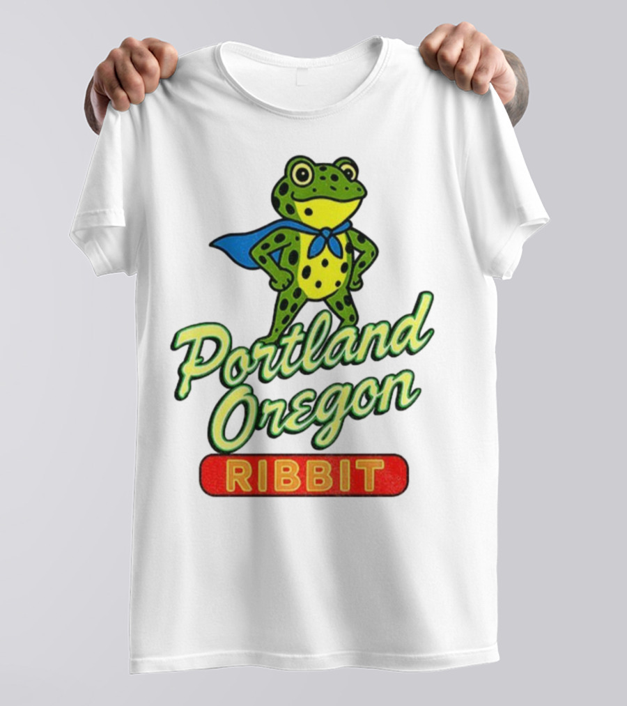 Portland Oregon Ribbit Frog Superhero Retro Style T-Shirt