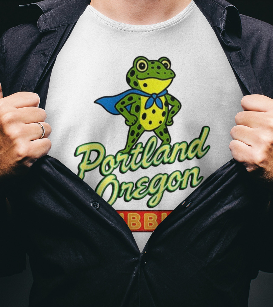 Portland Oregon Ribbit Frog Superhero Retro Style T-Shirt