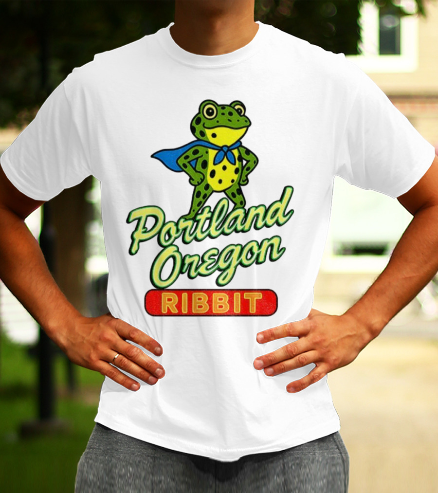 Portland Oregon Ribbit Frog Superhero Retro Style T-Shirt