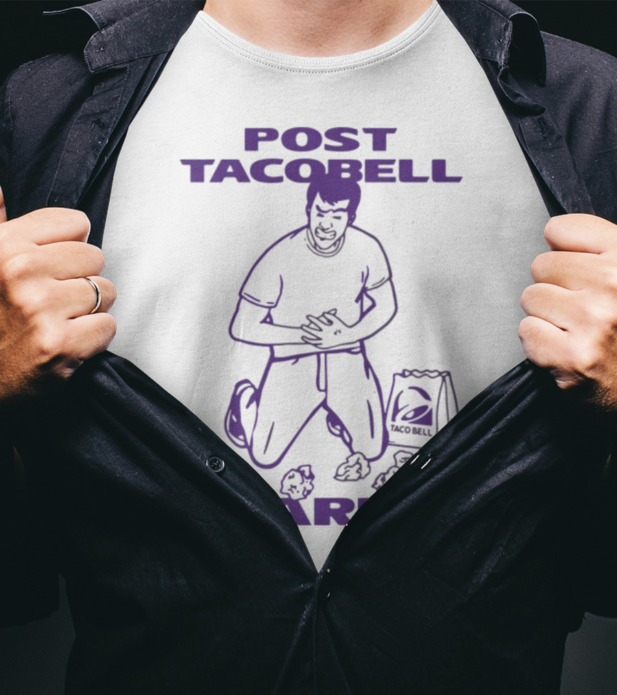 Post Taco Bell Clarity Funny Kneeling Figure With Taco Bell Bag T-Shirt