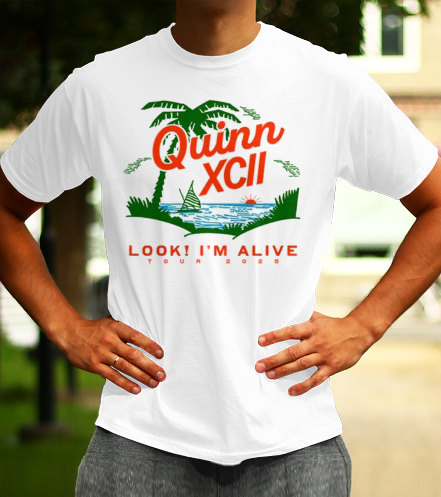Quinn XCII Look! I’m Alive Tour 2025 Palm Trees Sunset Lake Scene T-Shirt