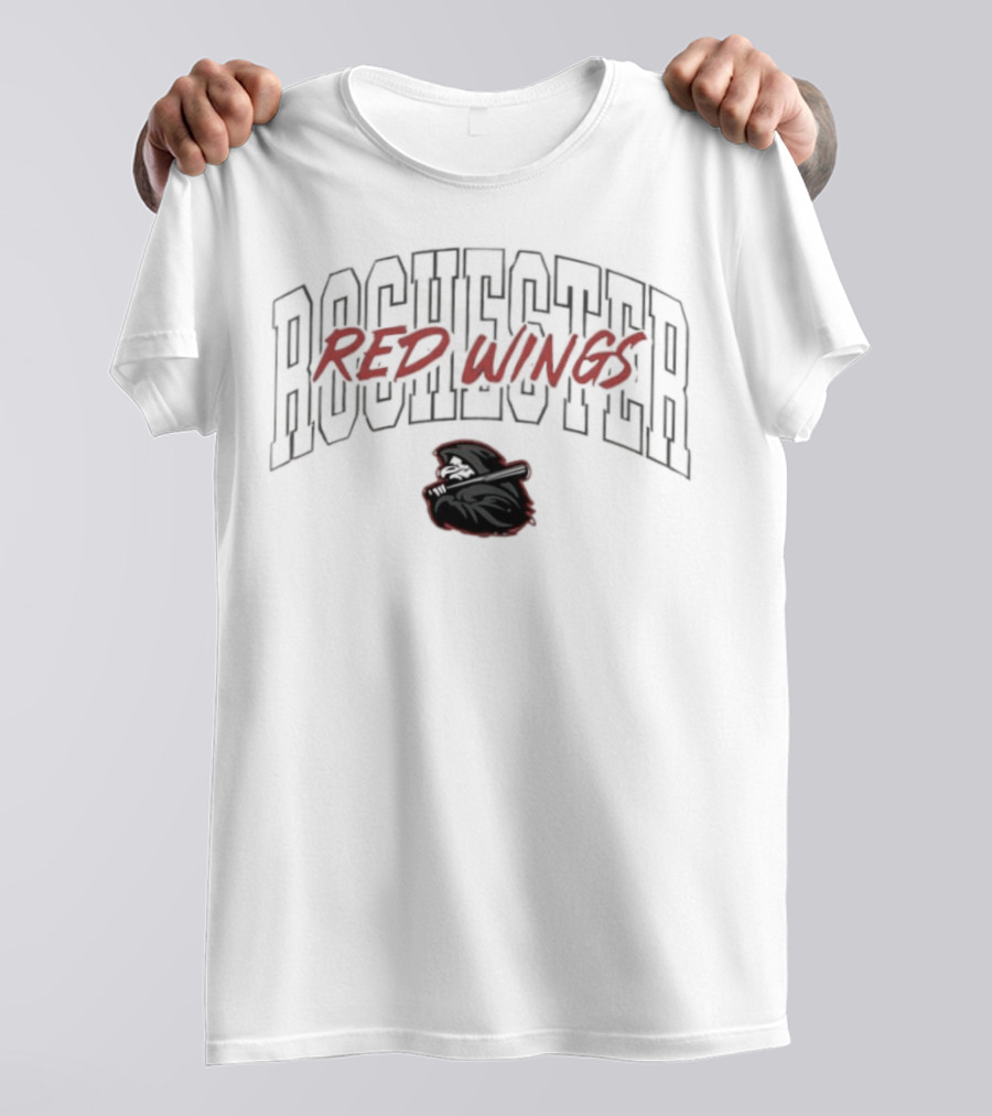 Rochester Red Wings Baseball Team Bold Red Wings Text And Logo T-Shirt