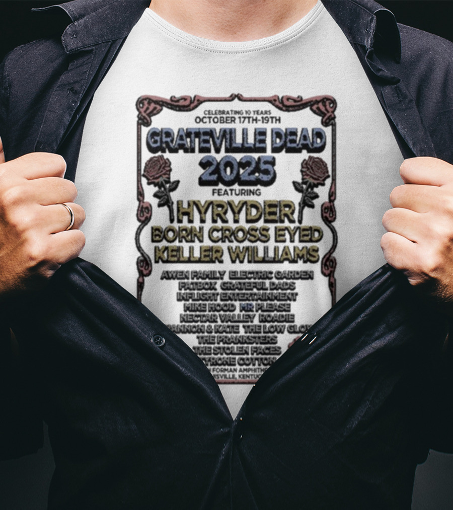 Grateville Dead 2025 Hyrÿder Born Cross Eyed Keller Williams Brown Forman Amphitheater Oct 17-19 T-Shirt