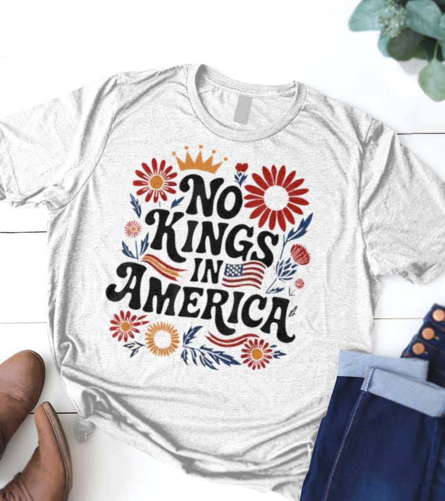 No King In America Floral American Flag 4th Of July No Kings T-Shirt