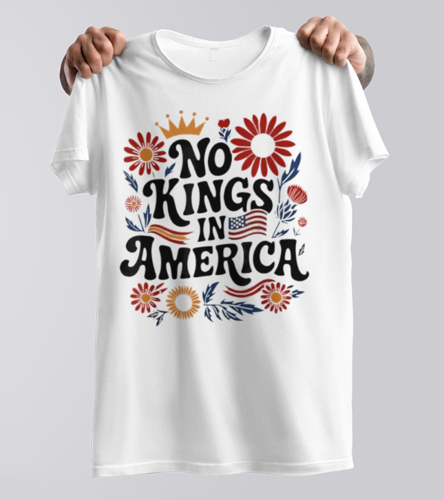No King In America Floral American Flag 4th Of July No Kings T-Shirt