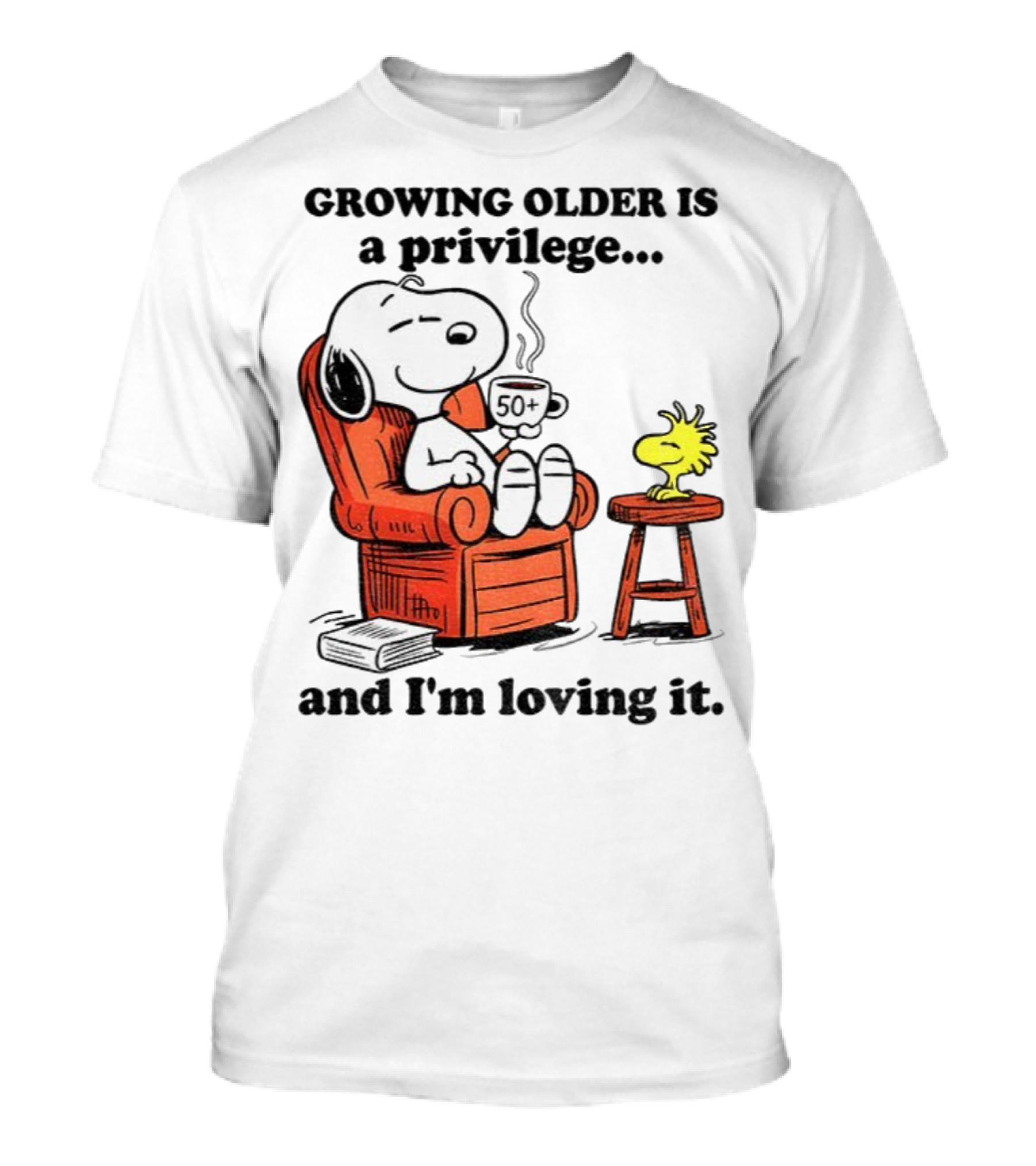 Snoopy And Woodstock Relaxing Growing Older 50+ Privilege And Loving It T-Shirt