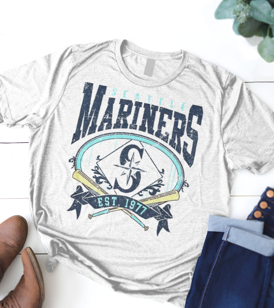 Seattle Mariners MLB Vintage 1977 Baseball Est S Compass Crossbats T-Shirt
