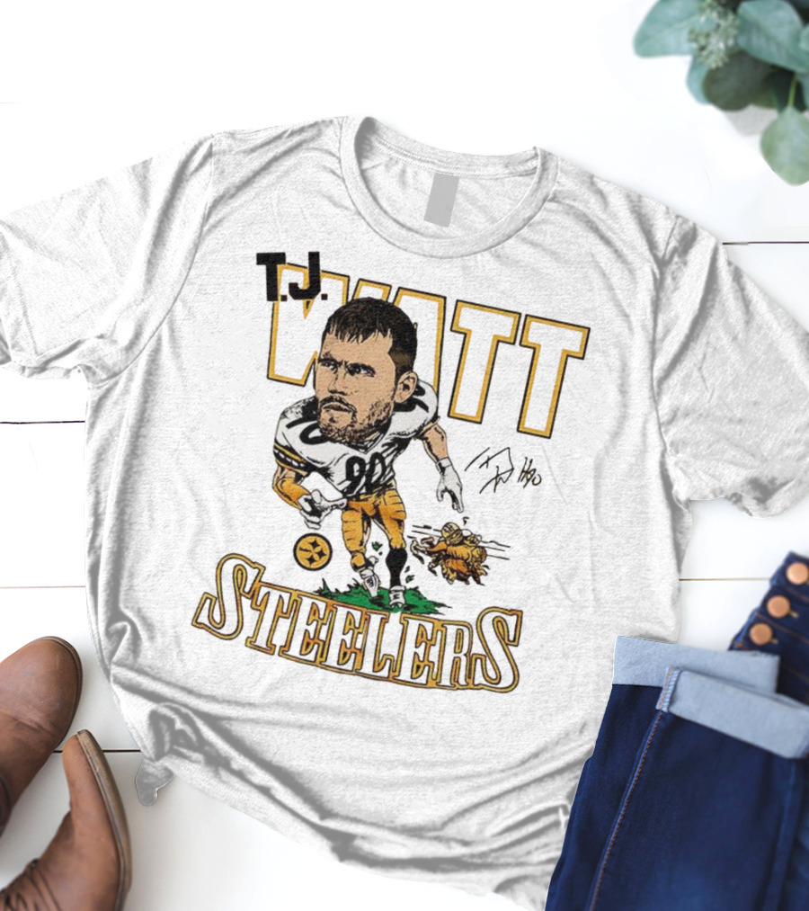 T.J. Watt Steelers Caricature Player Signature Pittsburgh Football T-Shirt