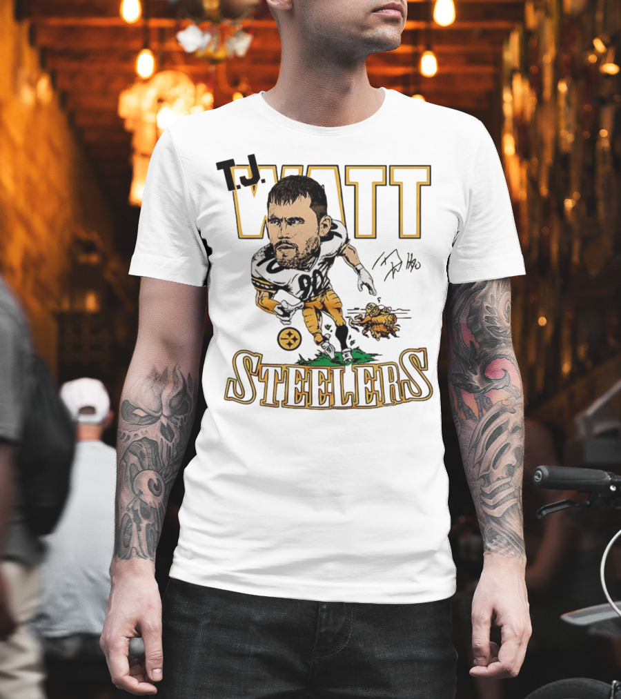 T.J. Watt Steelers Caricature Player Signature Pittsburgh Football T-Shirt