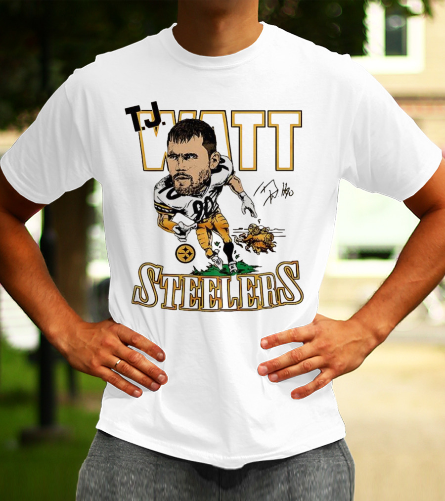 T.J. Watt Steelers Caricature Player Signature Pittsburgh Football T-Shirt