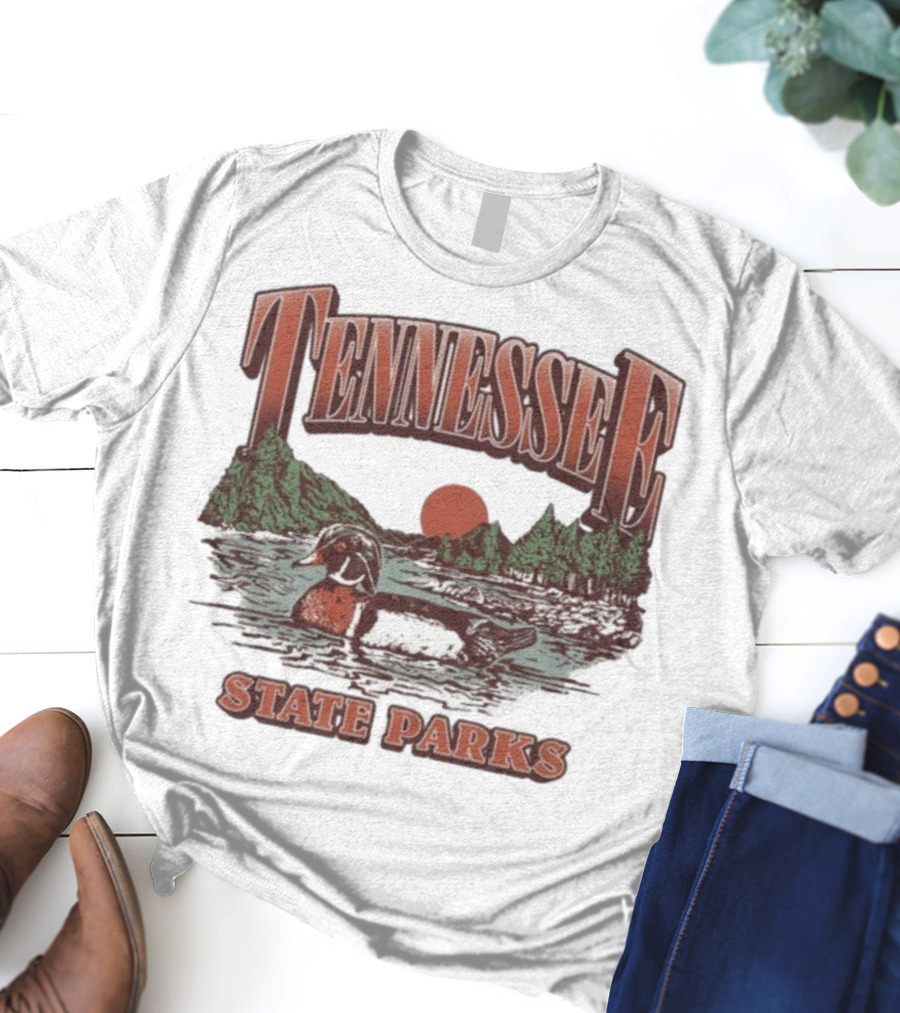 Tennessee State Parks Wood Duck With Scenic Forest And River Scene T-Shirt