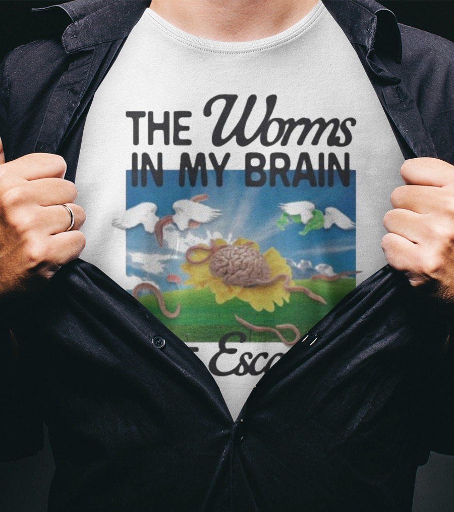 The Worms In My Brain Have Escaped Flying Brain Wings Clouds Sunflower T-Shirt