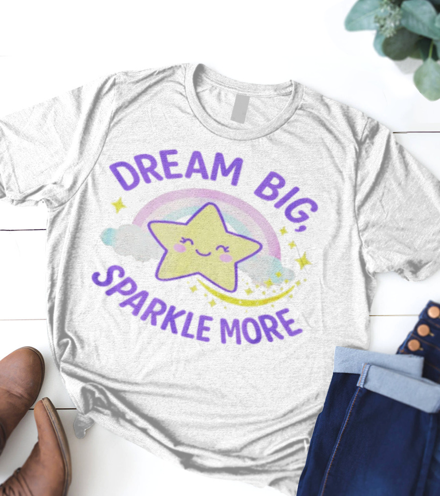 Dream Big Sparkle More Cute Star And Rainbow Kawaii Style T-Shirt