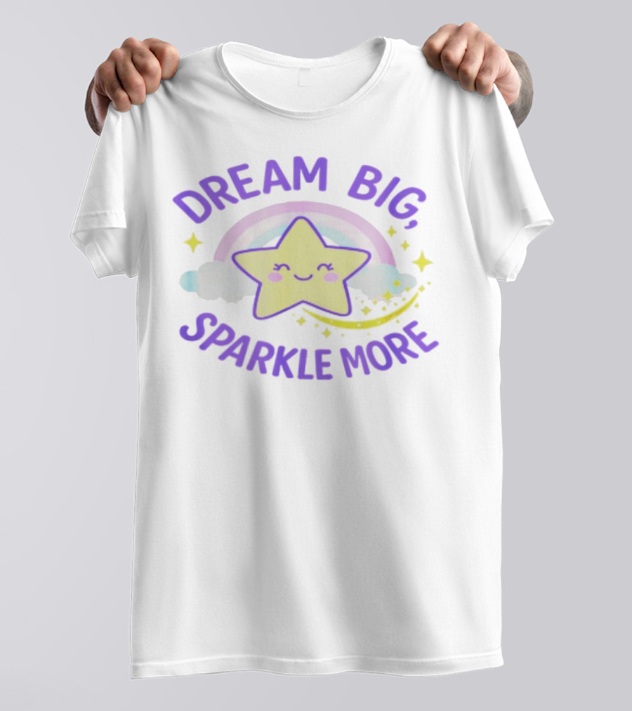 Dream Big Sparkle More Cute Star And Rainbow Kawaii Style T-Shirt