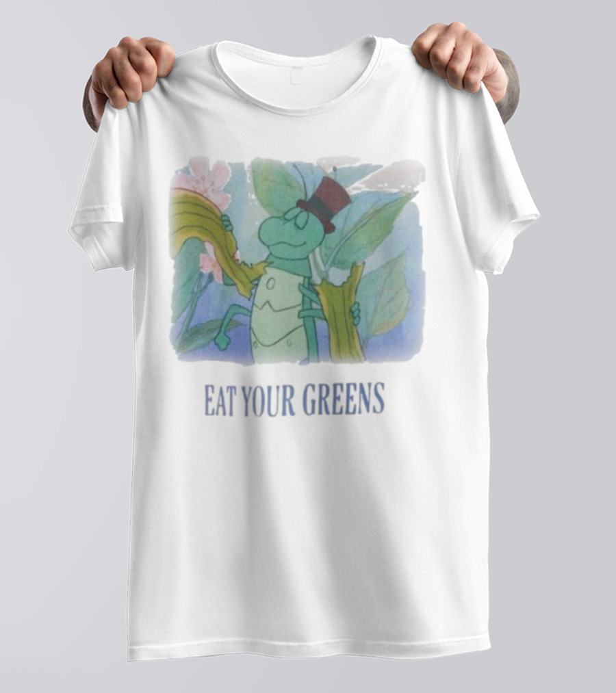 Eat Your Greens Cartoon Grasshopper Top Hat Celery Art T-Shirt