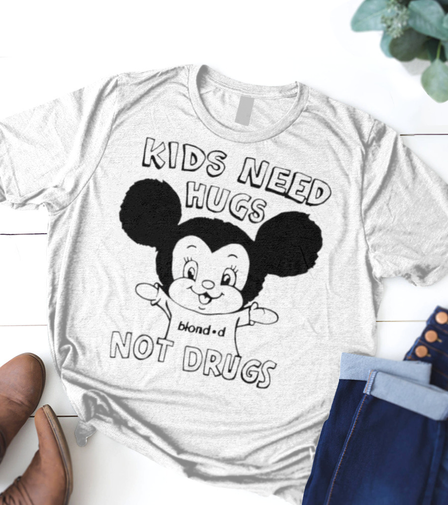 Kids Need Hugs Not Drugs Mouse Ears Cartoon Style T-Shirt