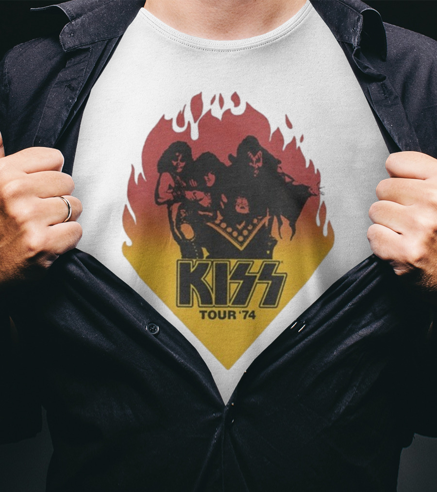 Kiss Tour ’74 Fire Logo Midday Sun Band Members T-Shirt