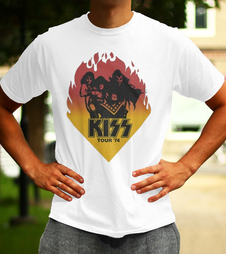 Kiss Tour ’74 Fire Logo Midday Sun Band Members T-Shirt