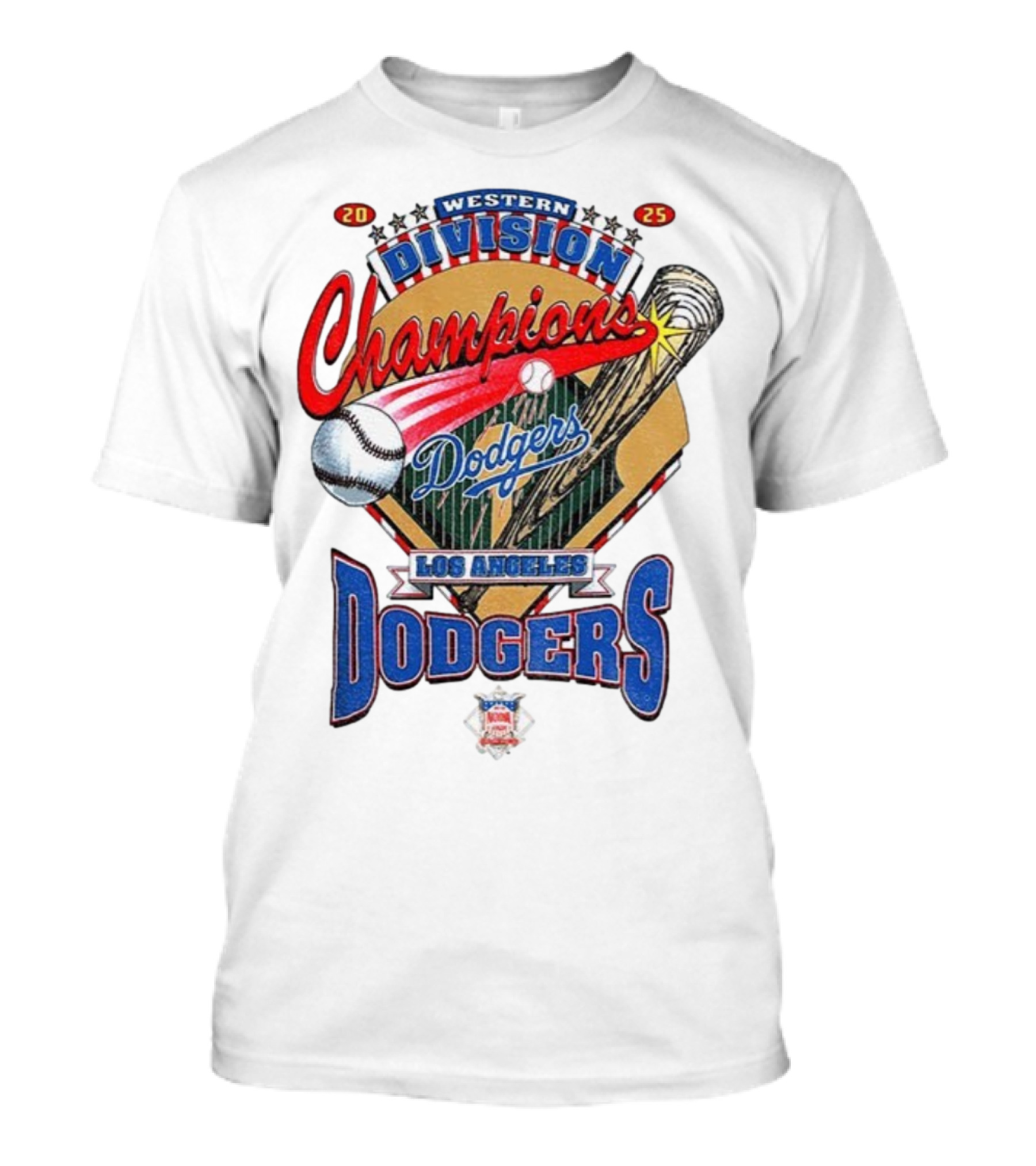 Los Angeles Dodgers 2025 Western Division Champions Baseball Bat And Ball T-Shirt