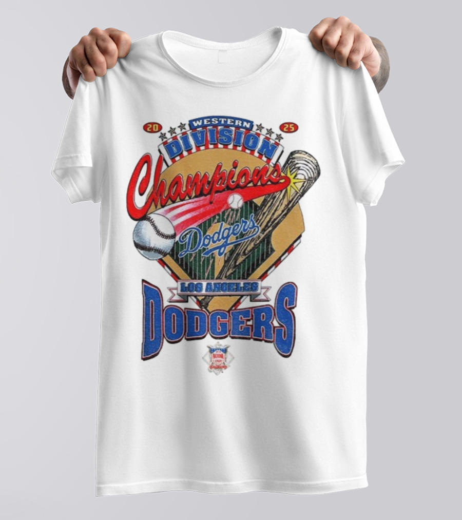 Los Angeles Dodgers 2025 Western Division Champions Baseball Bat And Ball T-Shirt