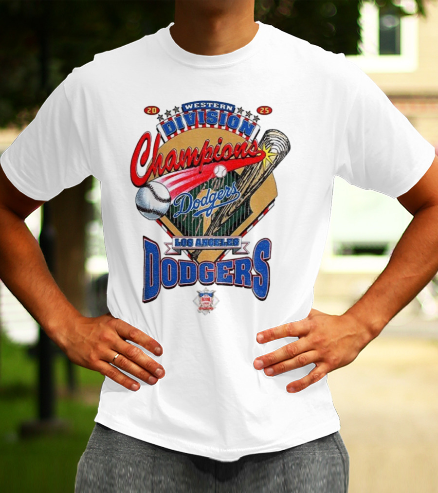 Los Angeles Dodgers 2025 Western Division Champions Baseball Bat And Ball T-Shirt