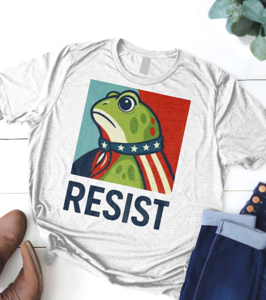 Resist Portland Frog Patriotic Stars And Stripes Retro Art T-Shirt