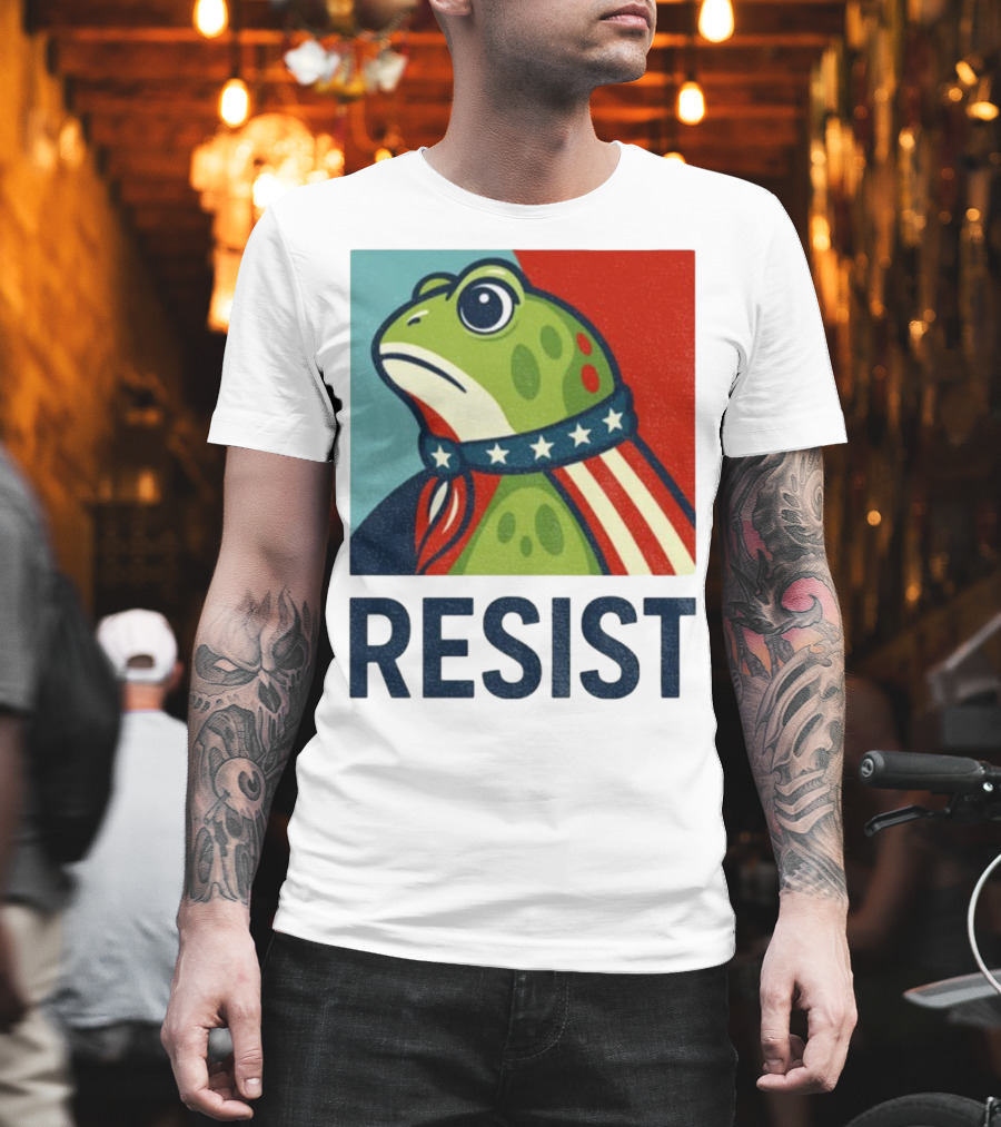 Resist Portland Frog Patriotic Stars And Stripes Retro Art T-Shirt