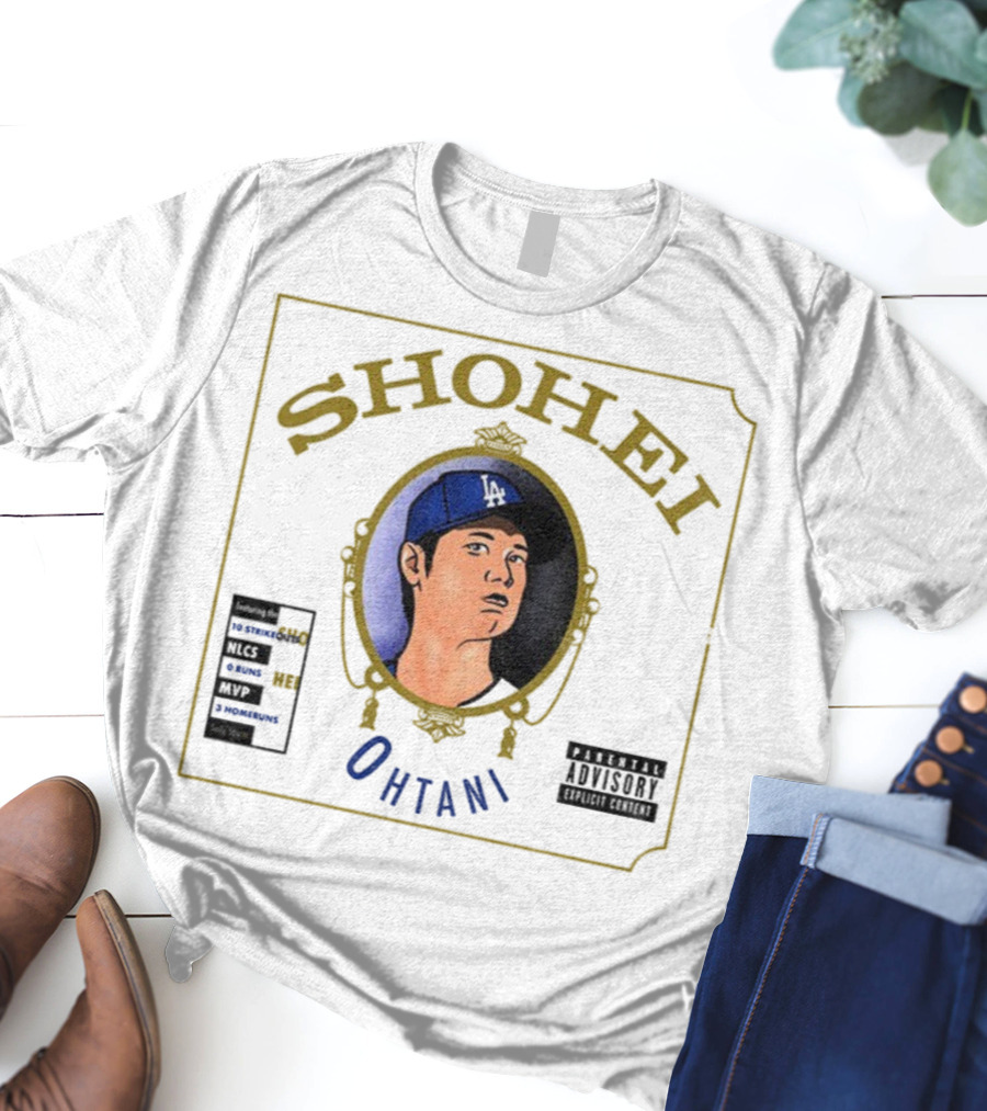 Shohei Ohtani 10 Strike Outs 3 Homeruns MVP Parental Advisory Baseball Player Portrait T-Shirt