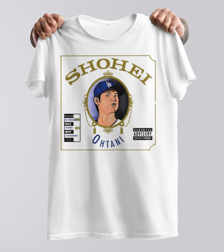 Shohei Ohtani 10 Strike Outs 3 Homeruns MVP Parental Advisory Baseball Player Portrait T-Shirt