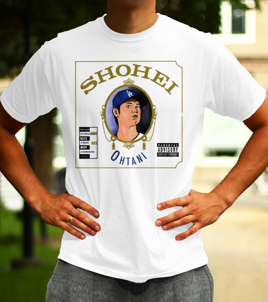 Shohei Ohtani 10 Strike Outs 3 Homeruns MVP Parental Advisory Baseball Player Portrait T-Shirt
