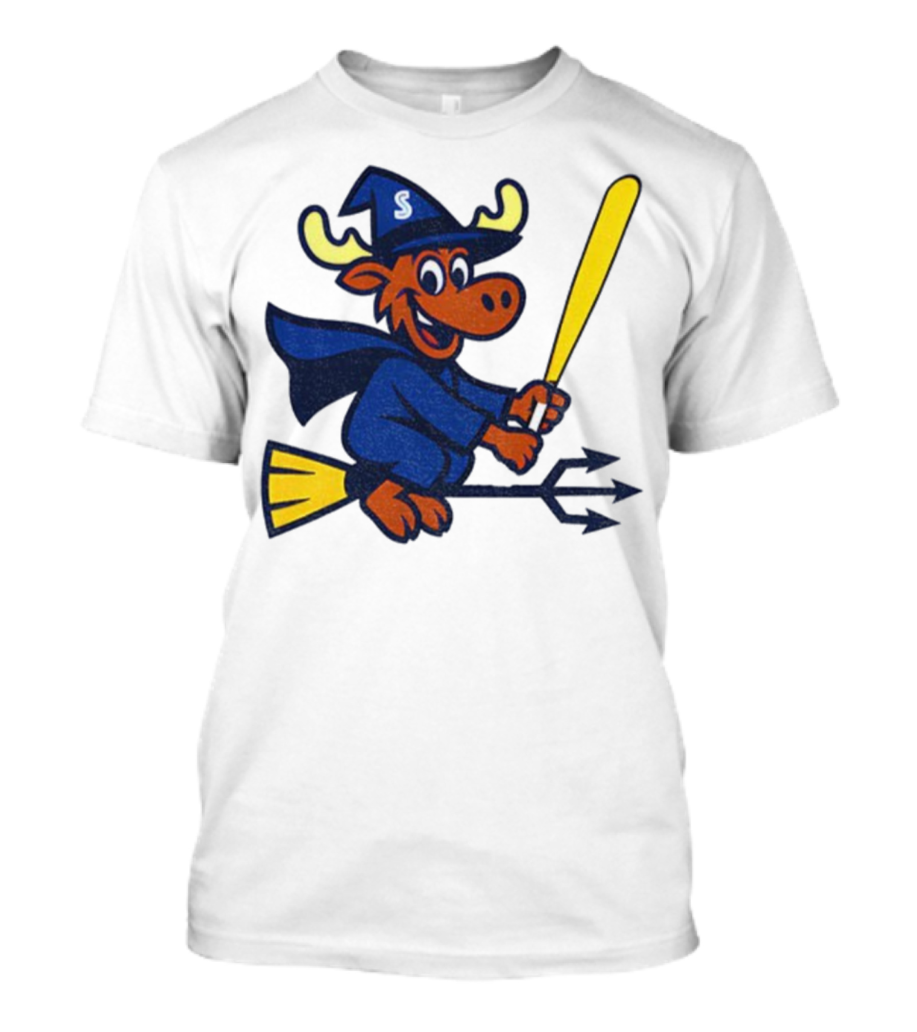 Etsy Moose Witch Seattle Mariners MLB Baseball Cartoon Trident T-Shirt