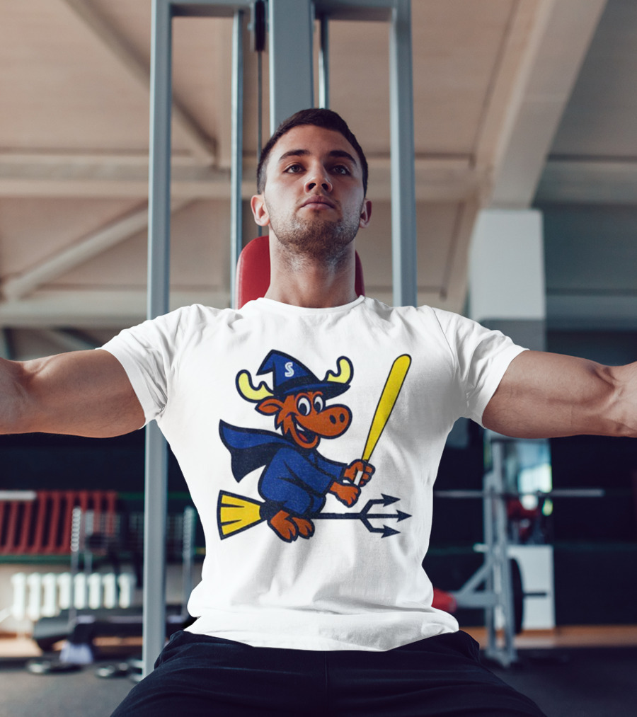 Etsy Moose Witch Seattle Mariners MLB Baseball Cartoon Trident T-Shirt