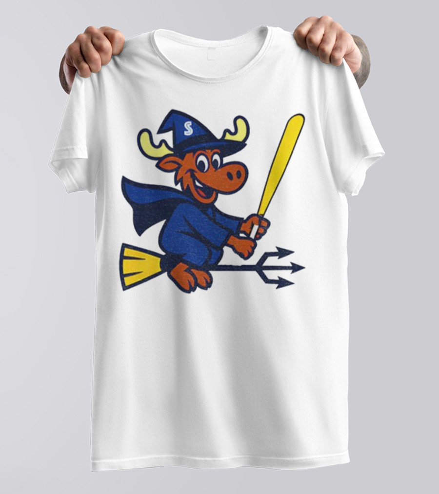 Etsy Moose Witch Seattle Mariners MLB Baseball Cartoon Trident T-Shirt