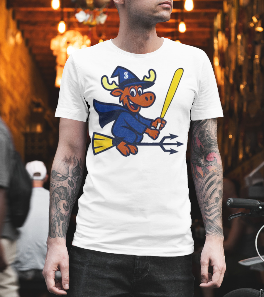Etsy Moose Witch Seattle Mariners MLB Baseball Cartoon Trident T-Shirt