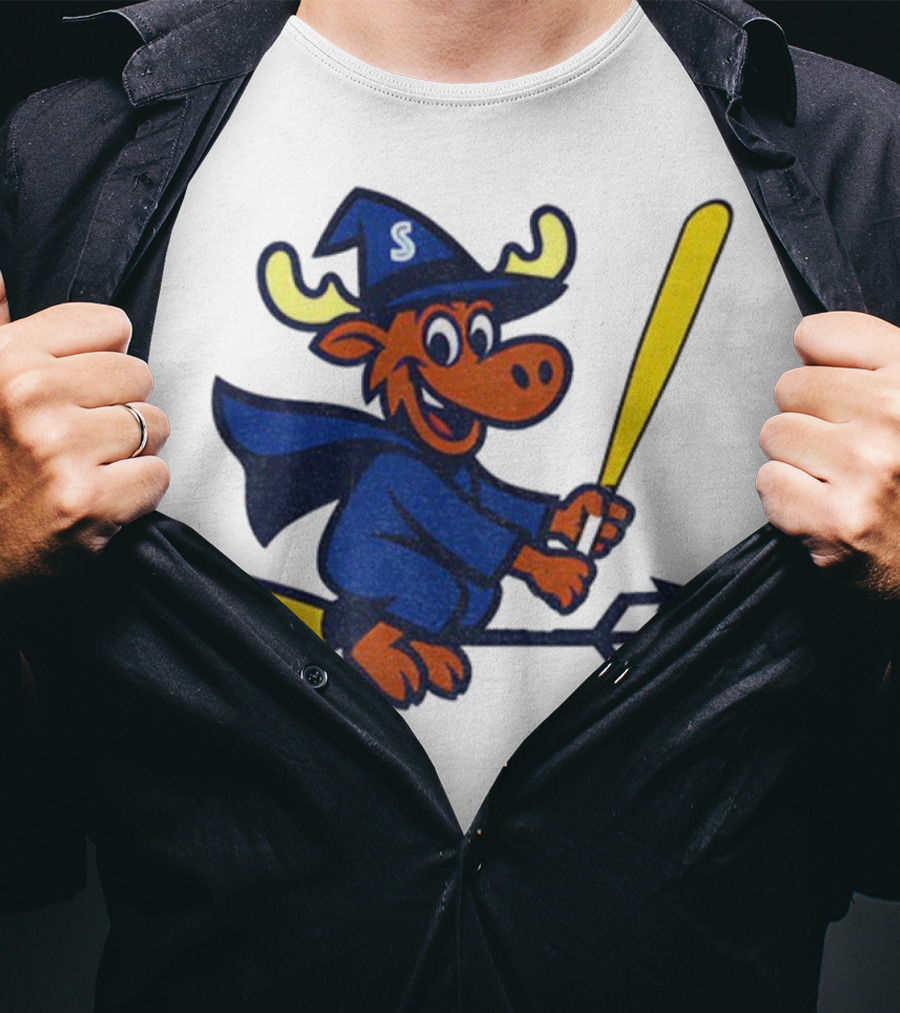 Etsy Moose Witch Seattle Mariners MLB Baseball Cartoon Trident T-Shirt