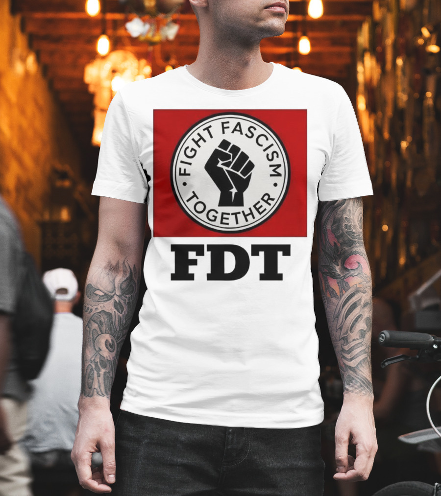 Fight Fascism Together Fist Symbol Red Background T-Shirt