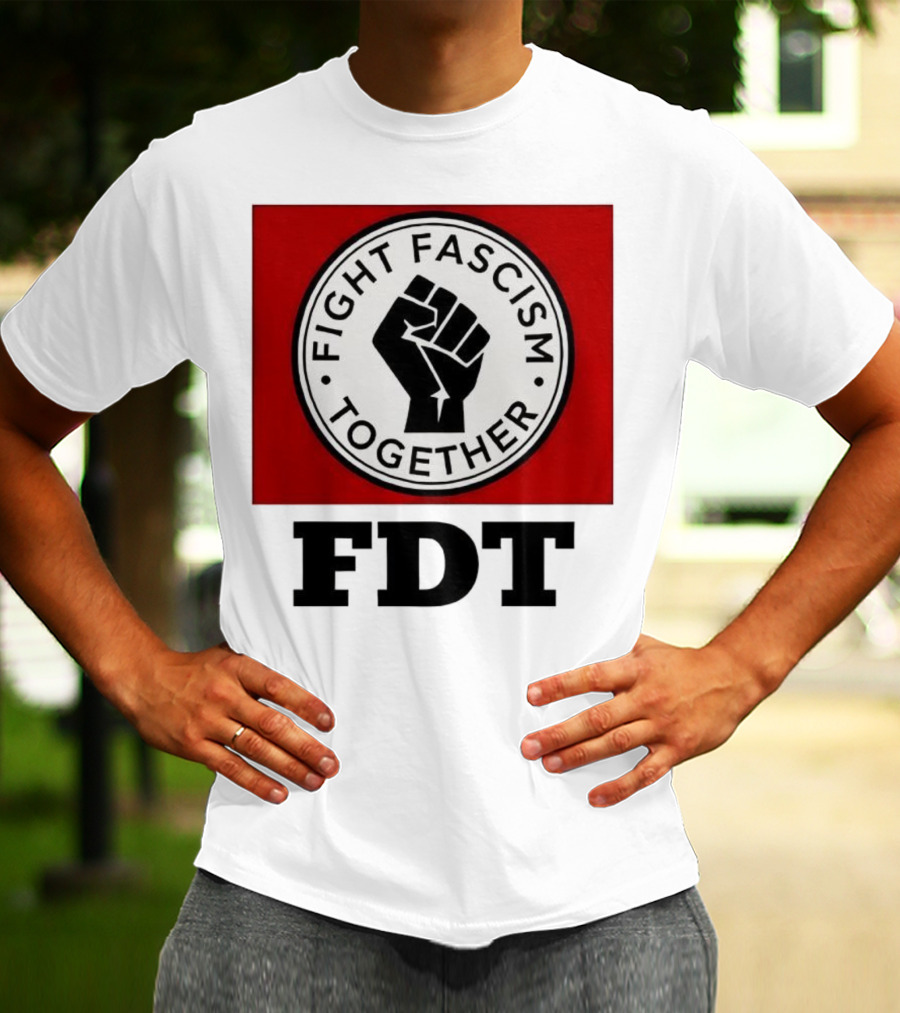 Fight Fascism Together Fist Symbol Red Background T-Shirt