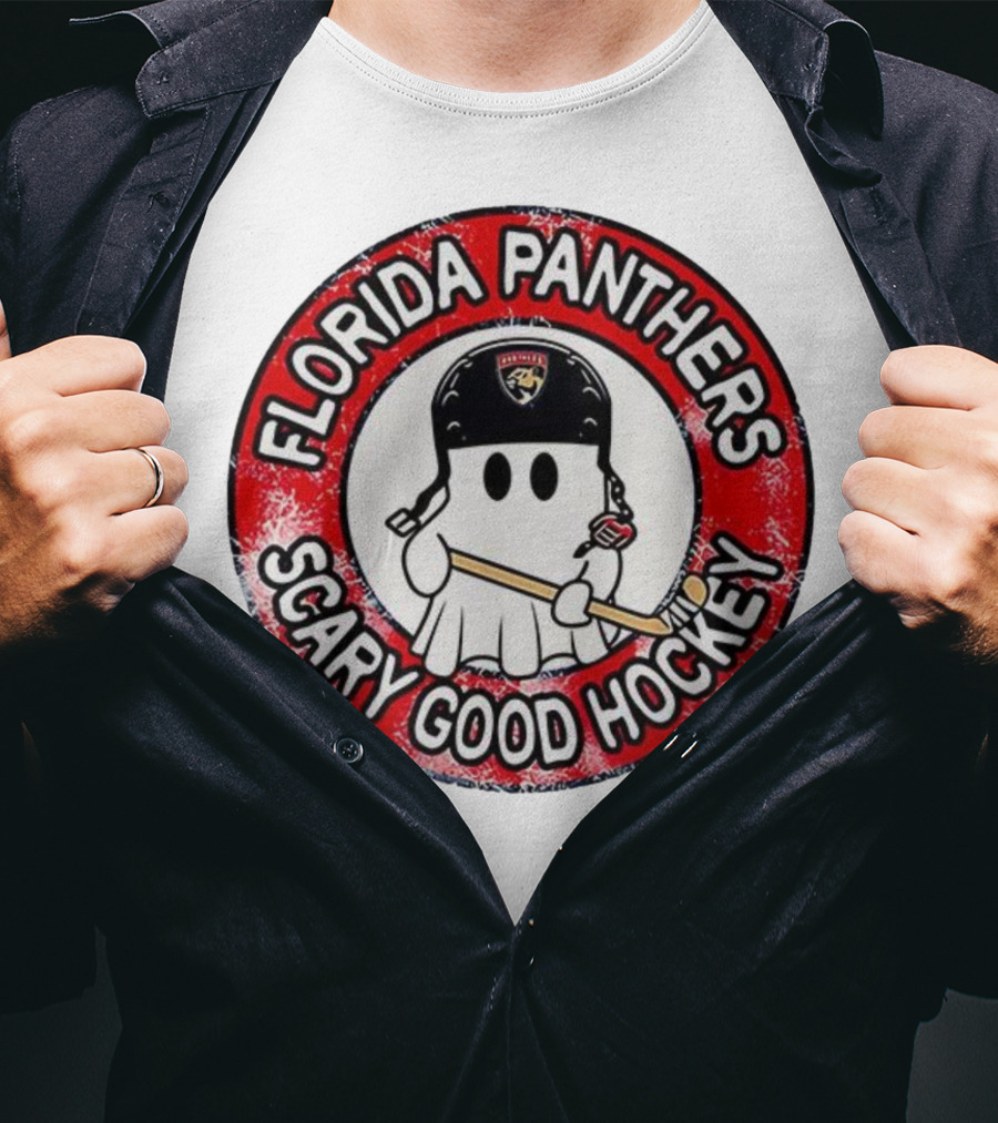 Florida Panthers Scary Good Hockey Ghost With Stick And Helmet T-Shirt