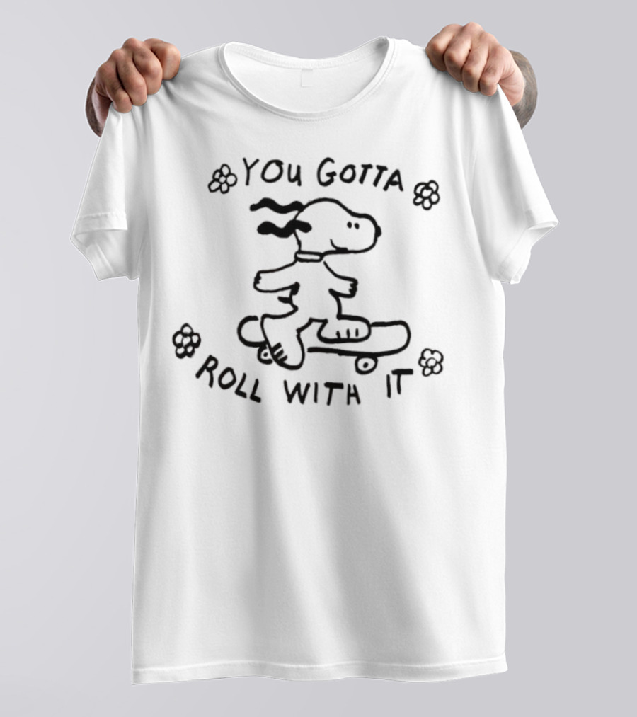 Snoopy You Gotta Roll With It Skateboarding Peanuts T-Shirt