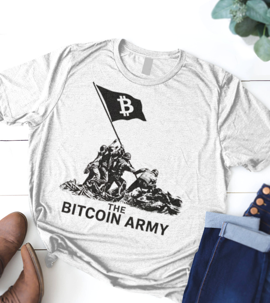 Bitcoin Army Raising The Flag Cryptocurrency Image Iwo Jima T-Shirt