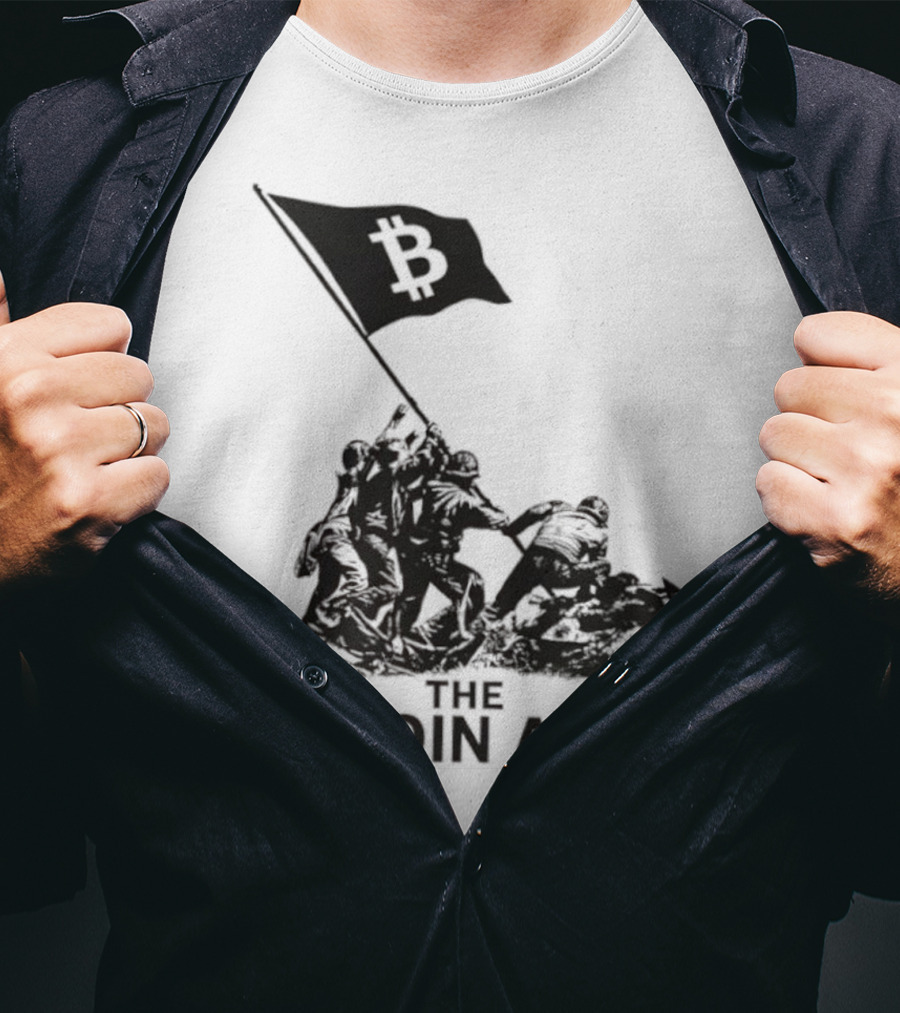 Bitcoin Army Raising The Flag Cryptocurrency Image Iwo Jima T-Shirt