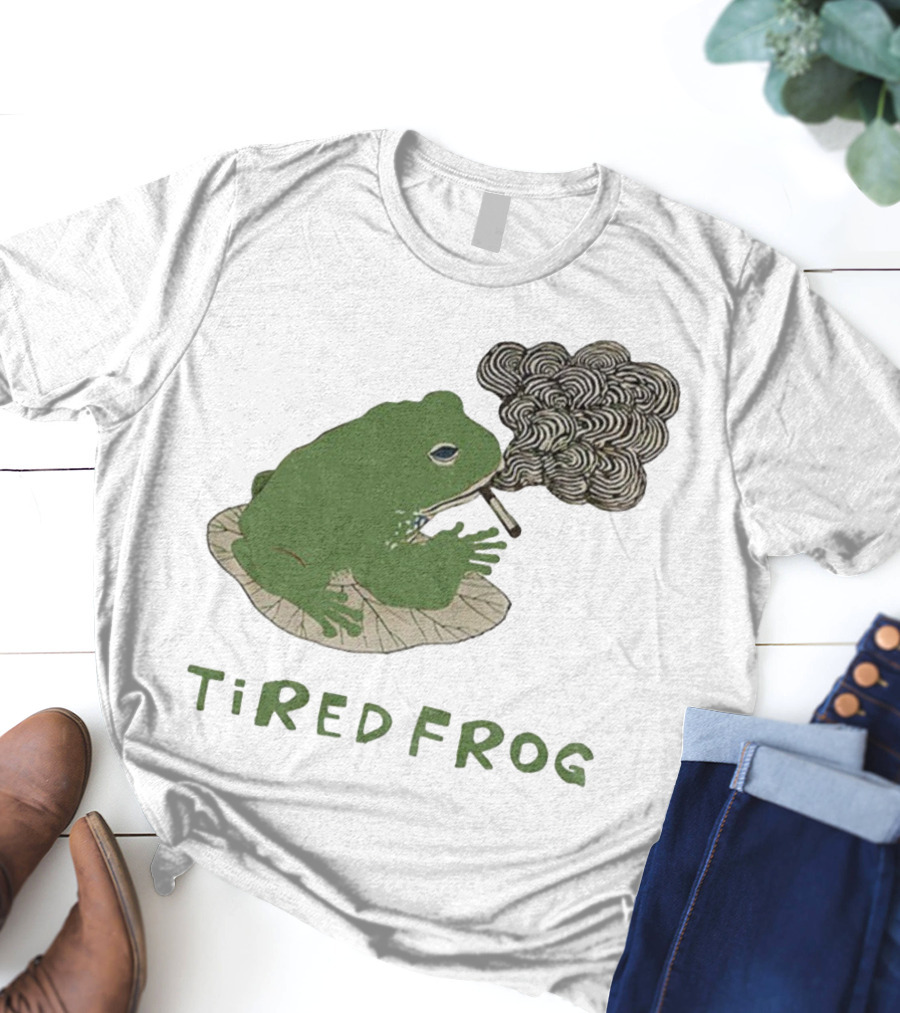 Tired Frog Smoking Meme Japanese Style Smoking Frog T-Shirt